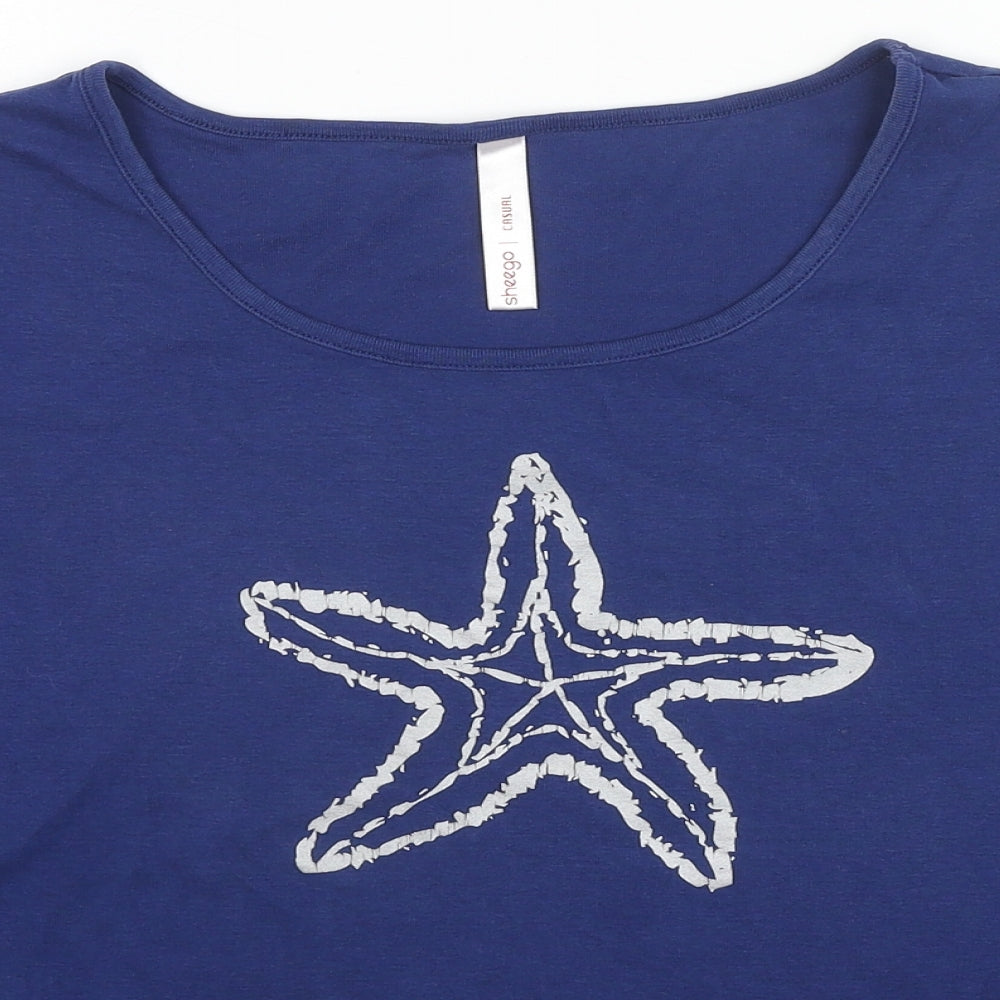 Sheego Womens Blue Cotton Basic T-Shirt Size 18 Round Neck - Starfish