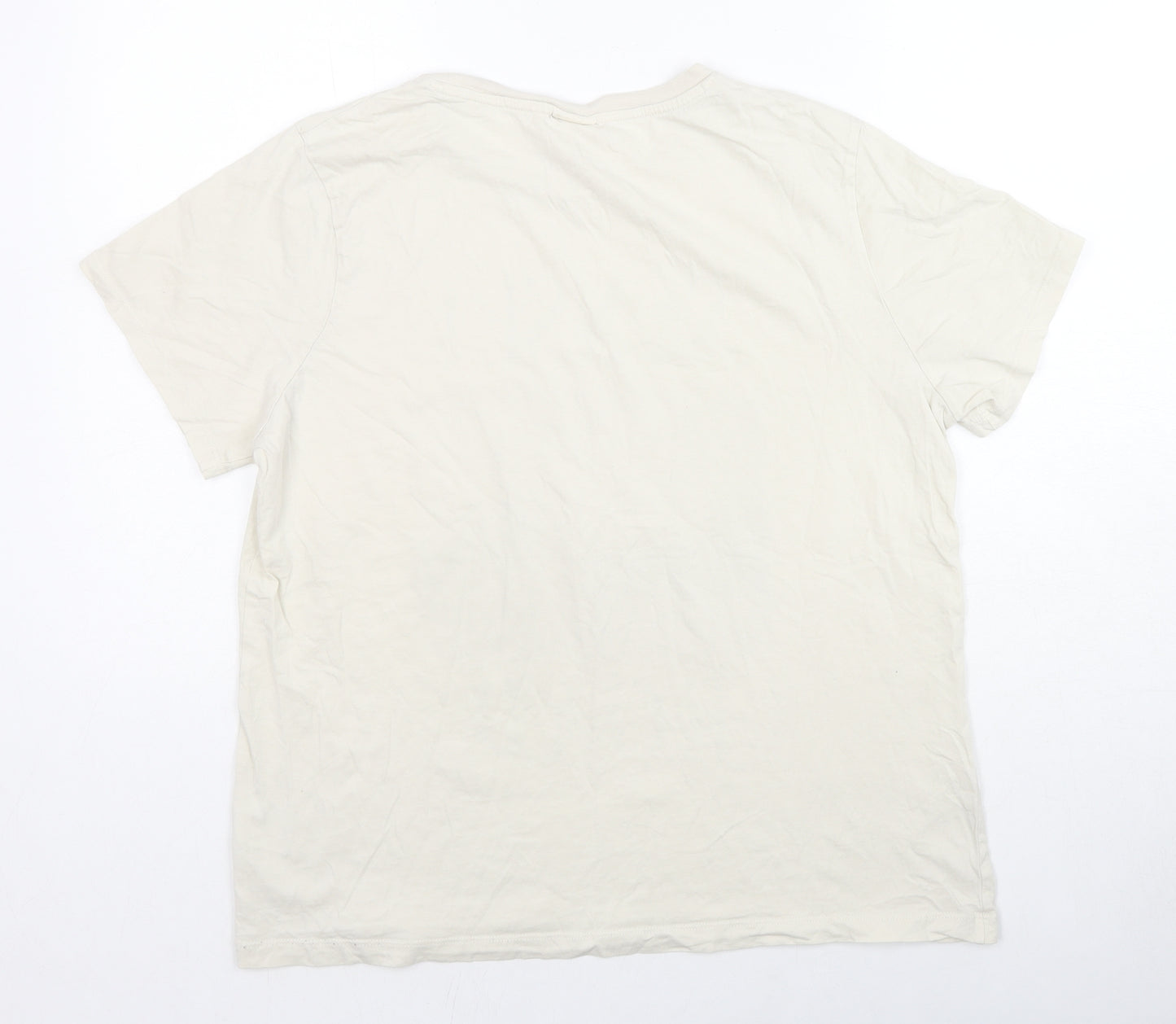 H&M Mens Ivory Cotton T-Shirt Size L Crew Neck - Sunset Road