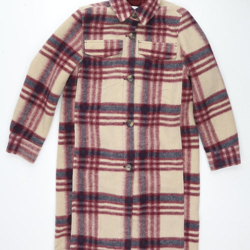 H&M Womens Multicoloured Geometric Overcoat Coat Size XS Button