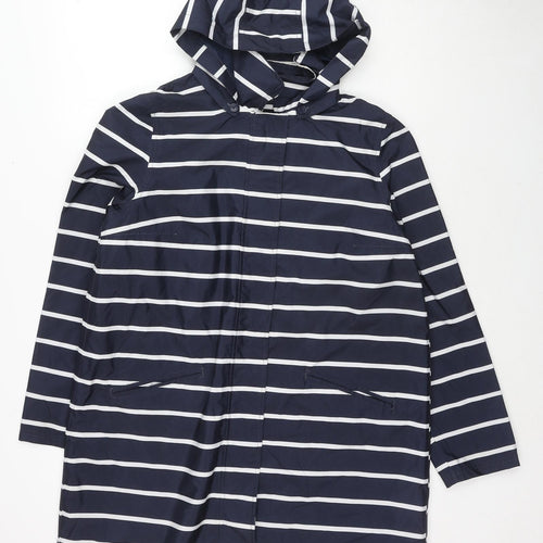 Bonmarché Womens Blue Striped Rain Coat Coat Size 14 Zip
