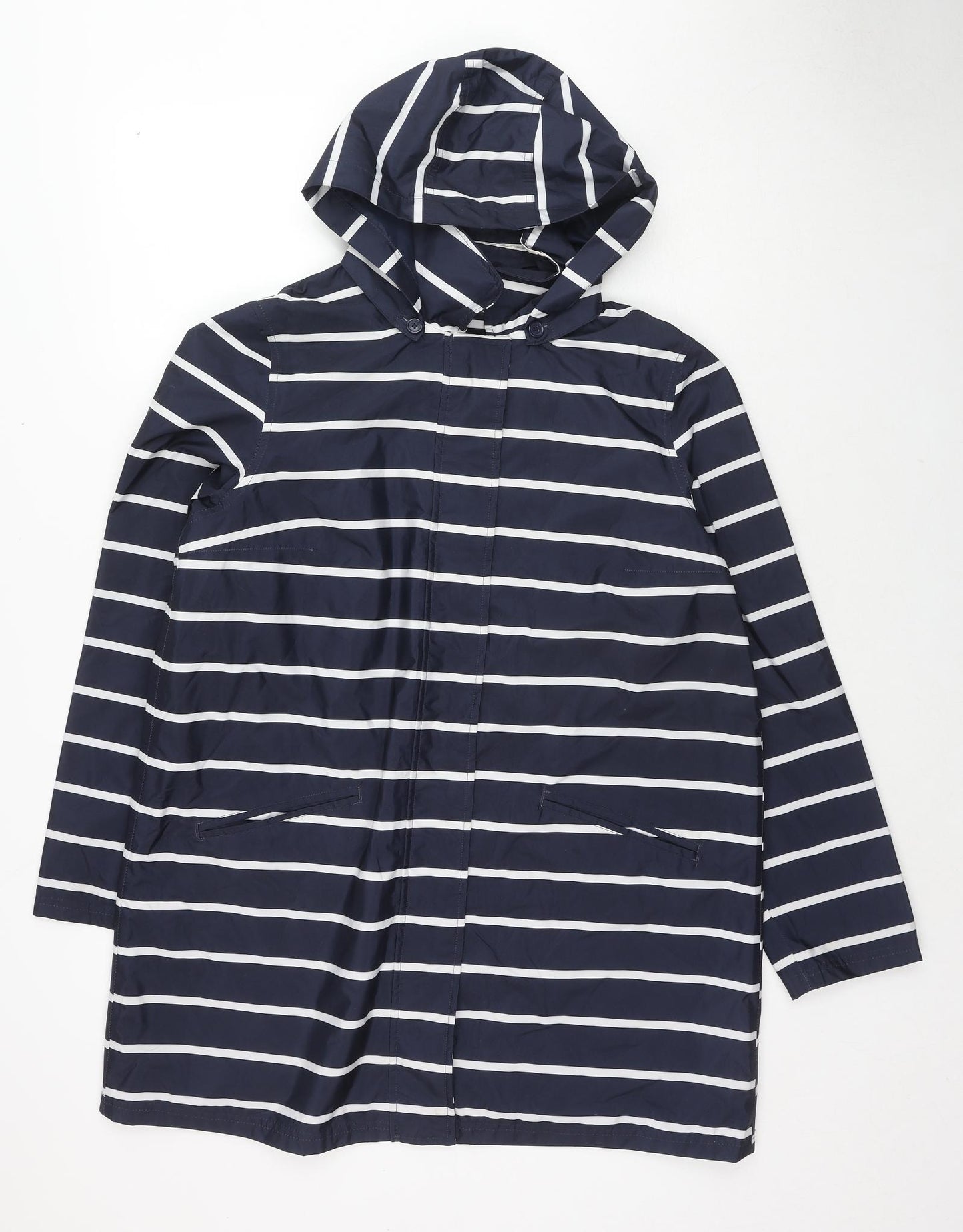 Bonmarché Womens Blue Striped Rain Coat Coat Size 14 Zip