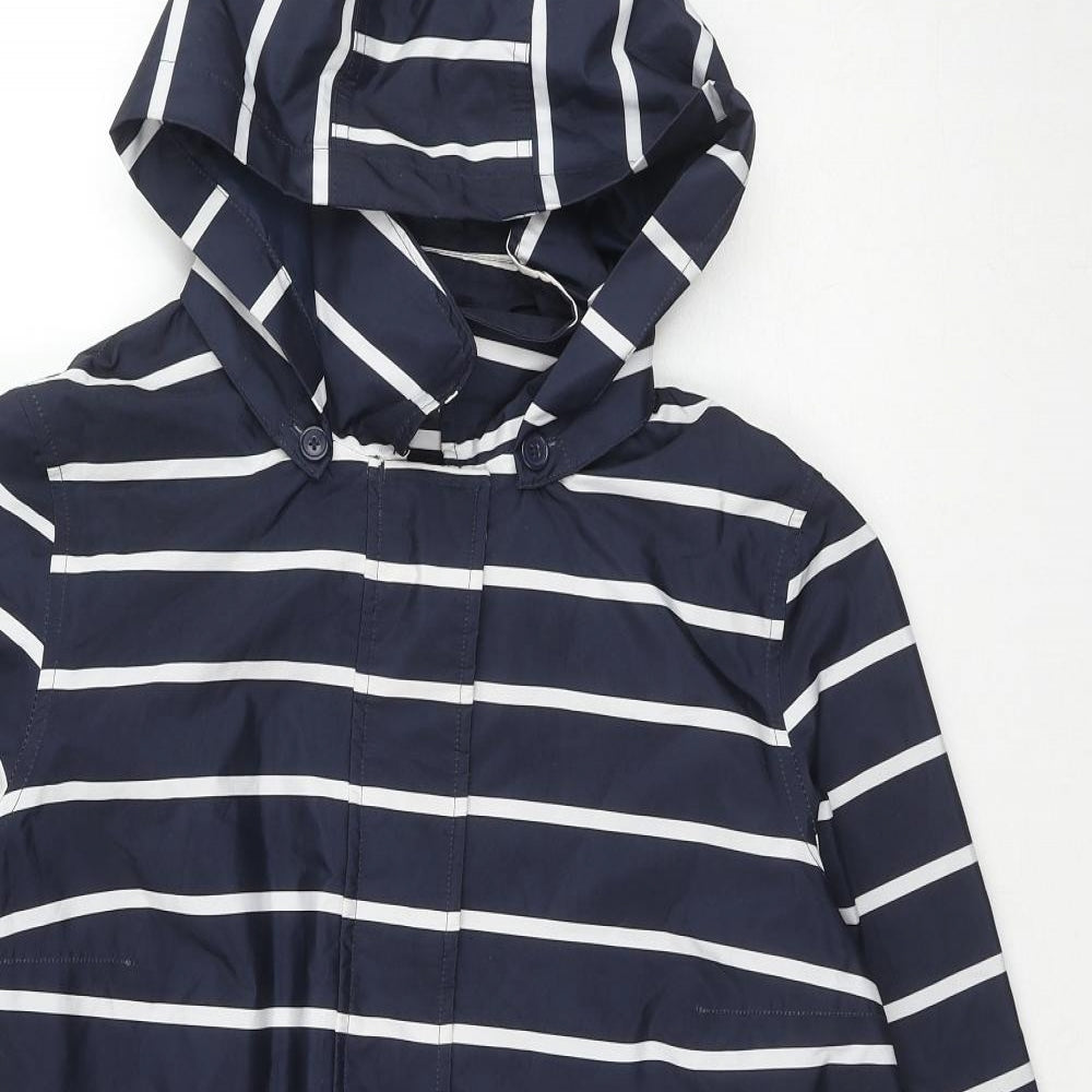 Bonmarché Womens Blue Striped Rain Coat Coat Size 14 Zip