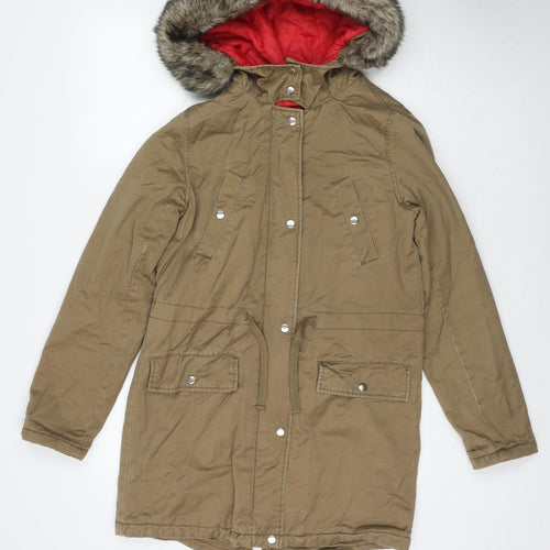 Topshop Womens Brown Parka Coat Size 10 Zip