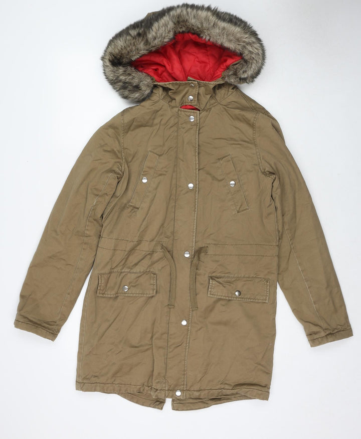Topshop Womens Brown Parka Coat Size 10 Zip