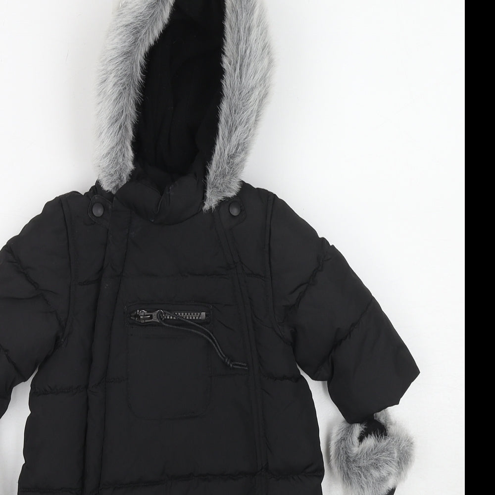 Myleene Klass Girls Black Quilted Snowsuit Size 3-6 Months Zip