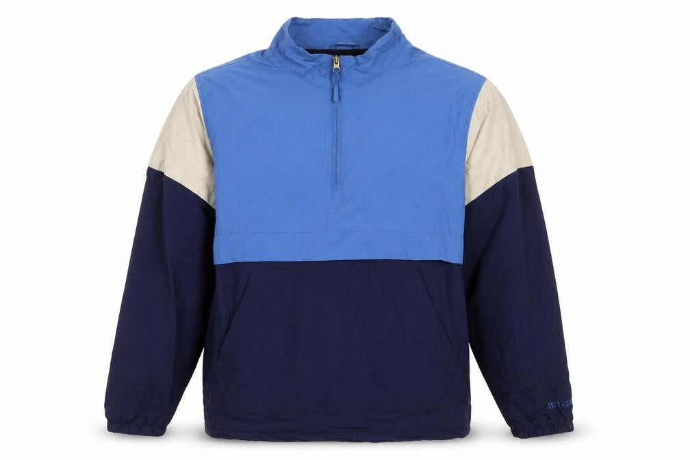 Front view of Paul Galvin men’s blue jacket coat, size M, zip