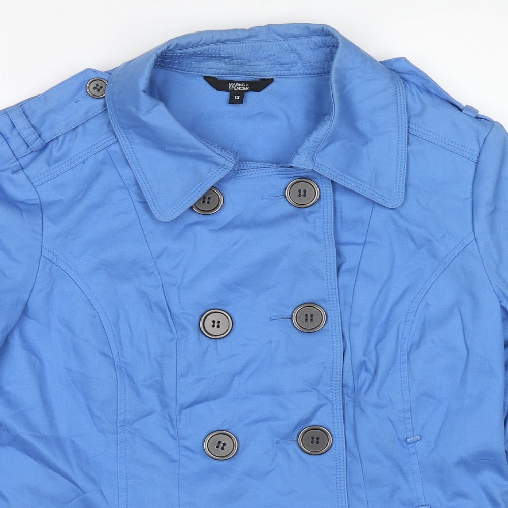 Marks and Spencer Womens Blue Trench Coat Jacket Size 12 Button