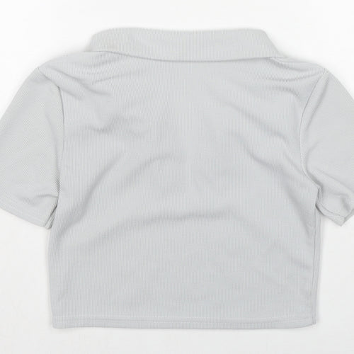 PRETTYLITTLETHING Womens Grey Polyester Cropped Polo Size 12 Collared - Ribbed