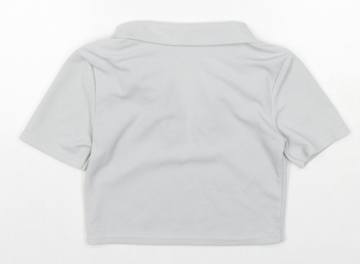 PRETTYLITTLETHING Womens Grey Polyester Cropped Polo Size 12 Collared - Ribbed