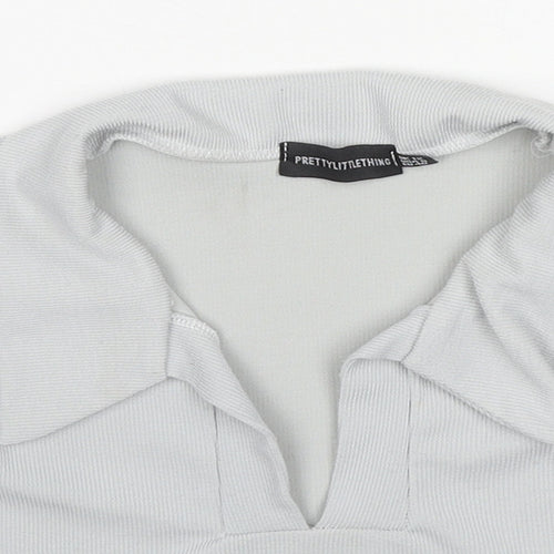 PRETTYLITTLETHING Womens Grey Polyester Cropped Polo Size 12 Collared - Ribbed