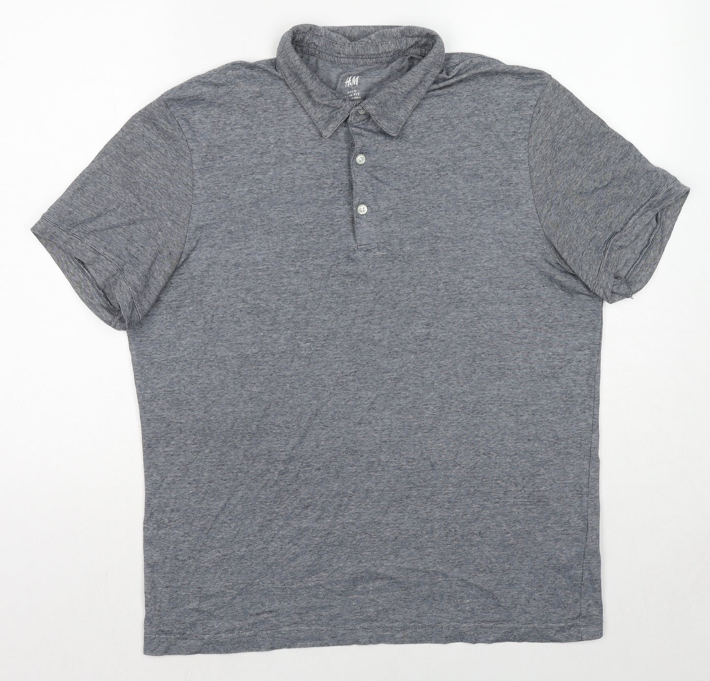 H&M Mens Grey Cotton Polo Size L Collared Button