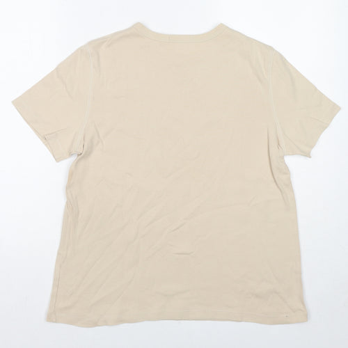 Marks and Spencer Womens Beige Cotton Basic T-Shirt Size 16 Round Neck