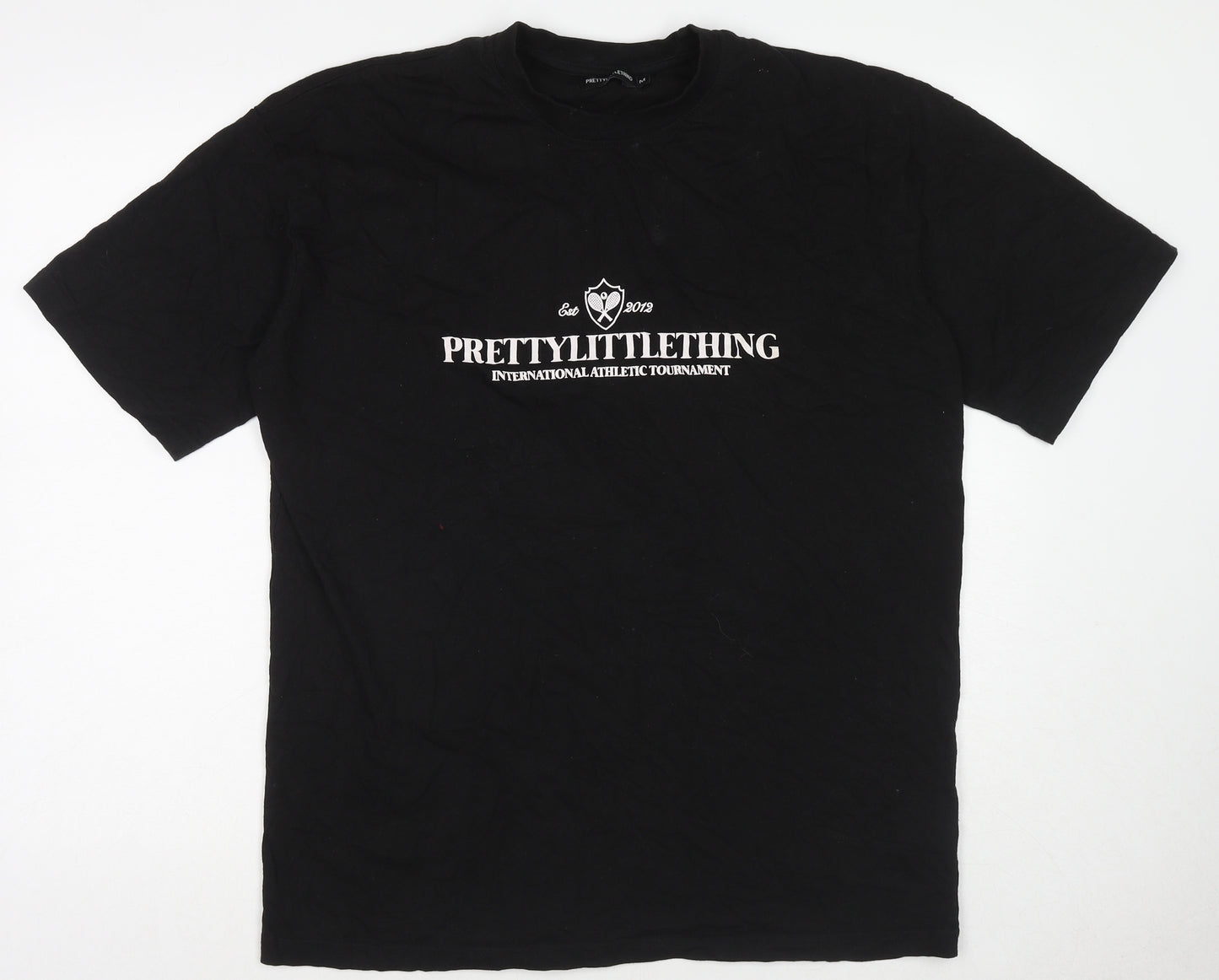 PRETTYLITTLETHING Womens Black Cotton Basic T-Shirt Size M Round Neck
