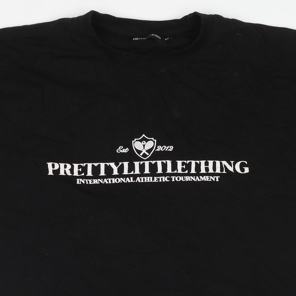 PRETTYLITTLETHING Womens Black Cotton Basic T-Shirt Size M Round Neck