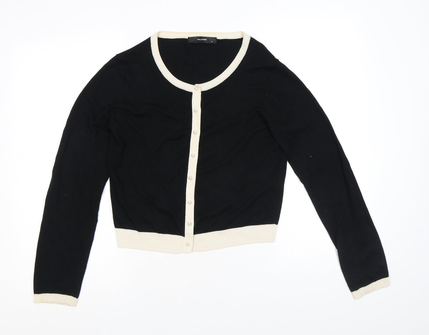 Hallhuber Womens Black Round Neck Viscose Cardigan Jumper Size M