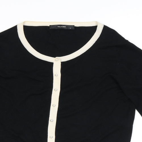 Hallhuber Womens Black Round Neck Viscose Cardigan Jumper Size M