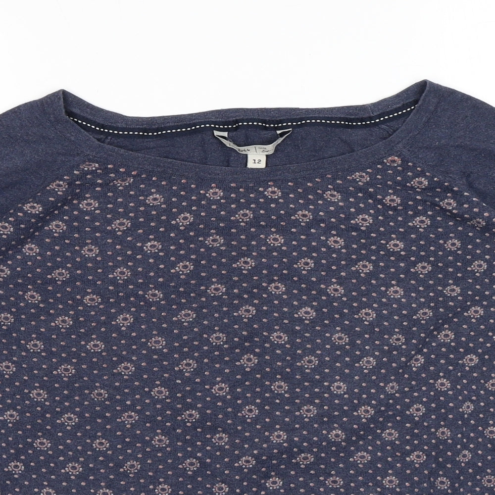Fat Face Womens Blue Round Neck Geometric 100% Cotton Pullover Jumper Size 12
