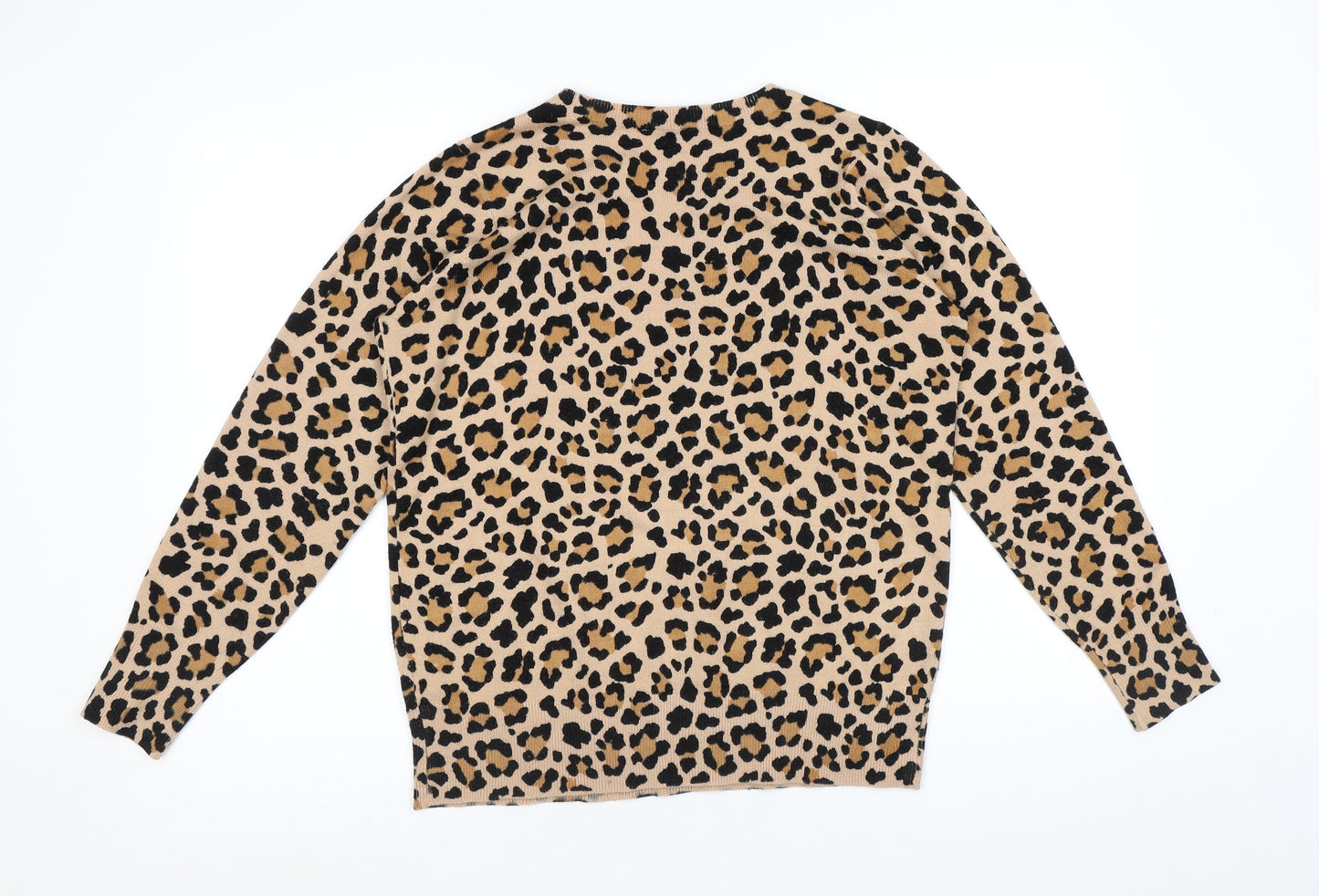 M&Co Womens Brown Round Neck Animal Print Acrylic Pullover Jumper Size 12 - Leopard pattern