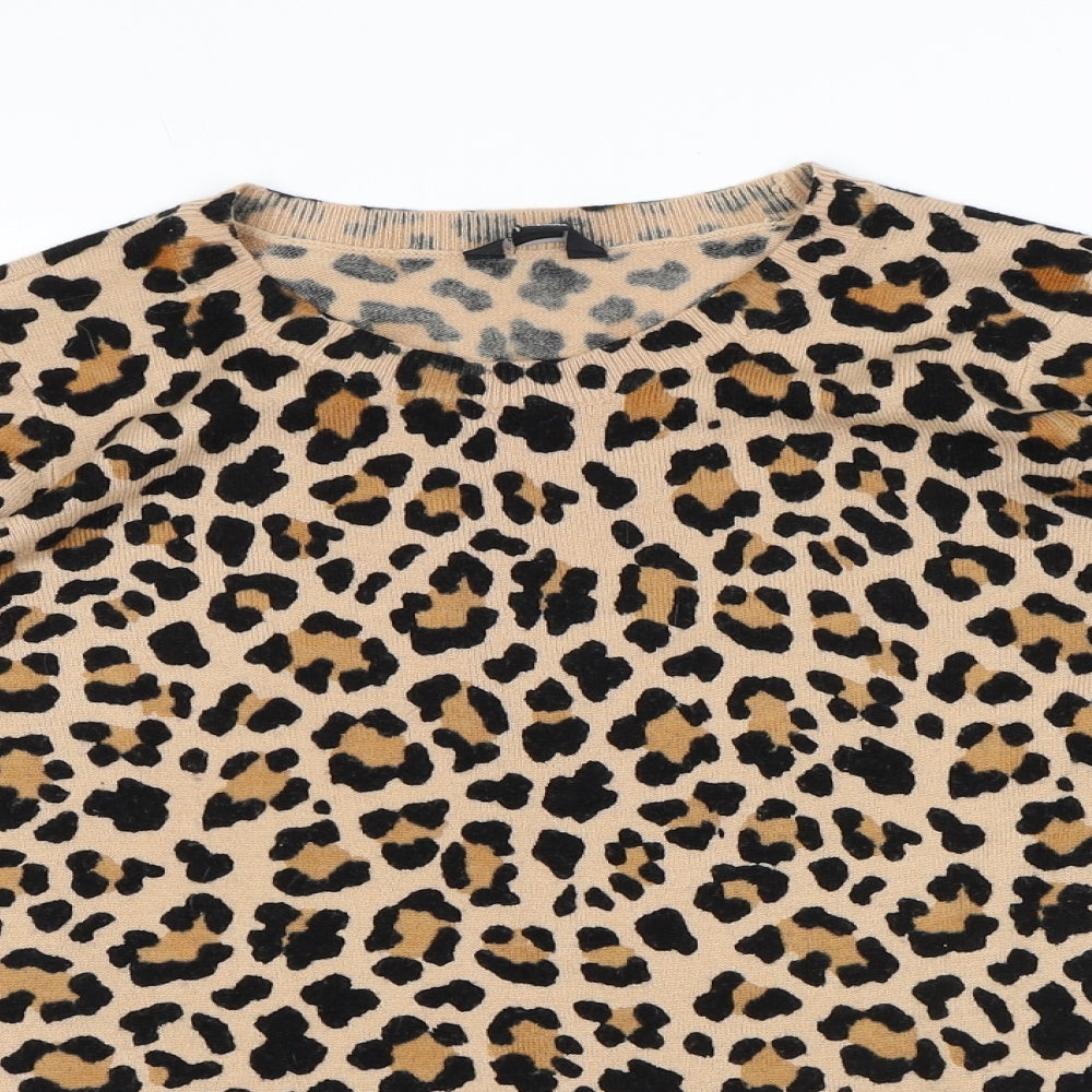 M&Co Womens Brown Round Neck Animal Print Acrylic Pullover Jumper Size 12 - Leopard pattern