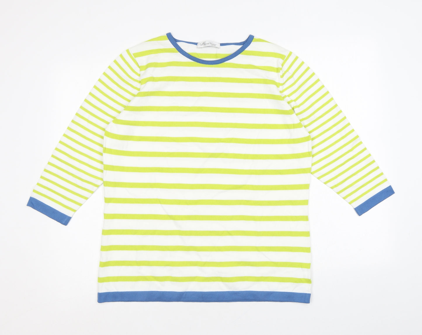 David Nieper Womens Multicoloured Round Neck Striped 100% Cotton Pullover Jumper Size 16