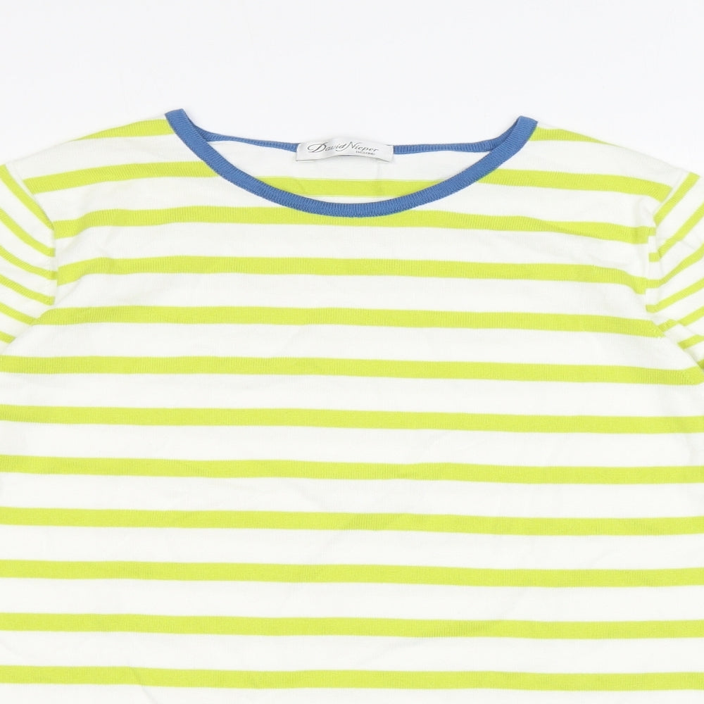 David Nieper Womens Multicoloured Round Neck Striped 100% Cotton Pullover Jumper Size 16