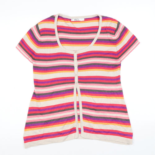 M&Co Womens Multicoloured Scoop Neck Striped Viscose Pullover Jumper Size L