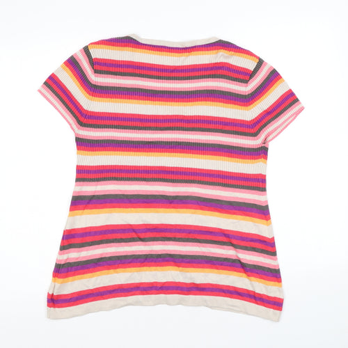 M&Co Womens Multicoloured Scoop Neck Striped Viscose Pullover Jumper Size L
