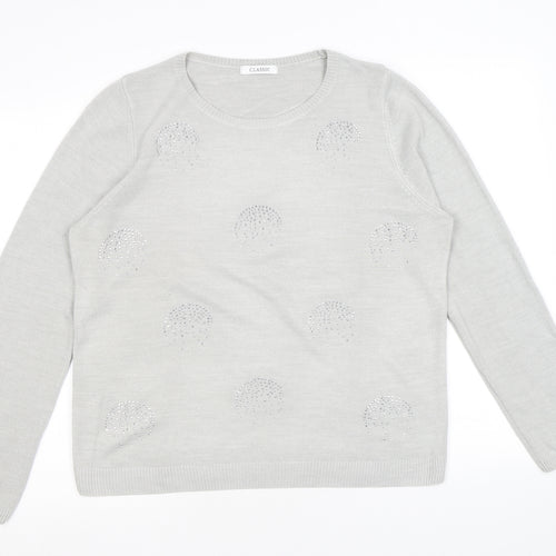 Classic Womens Grey Round Neck Acrylic Pullover Jumper Size 16