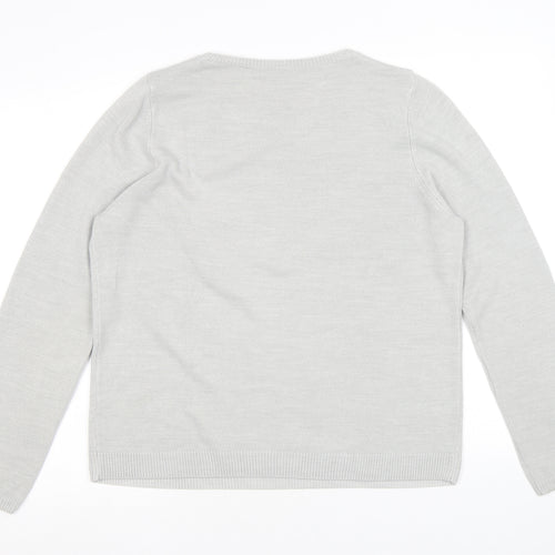 Classic Womens Grey Round Neck Acrylic Pullover Jumper Size 16