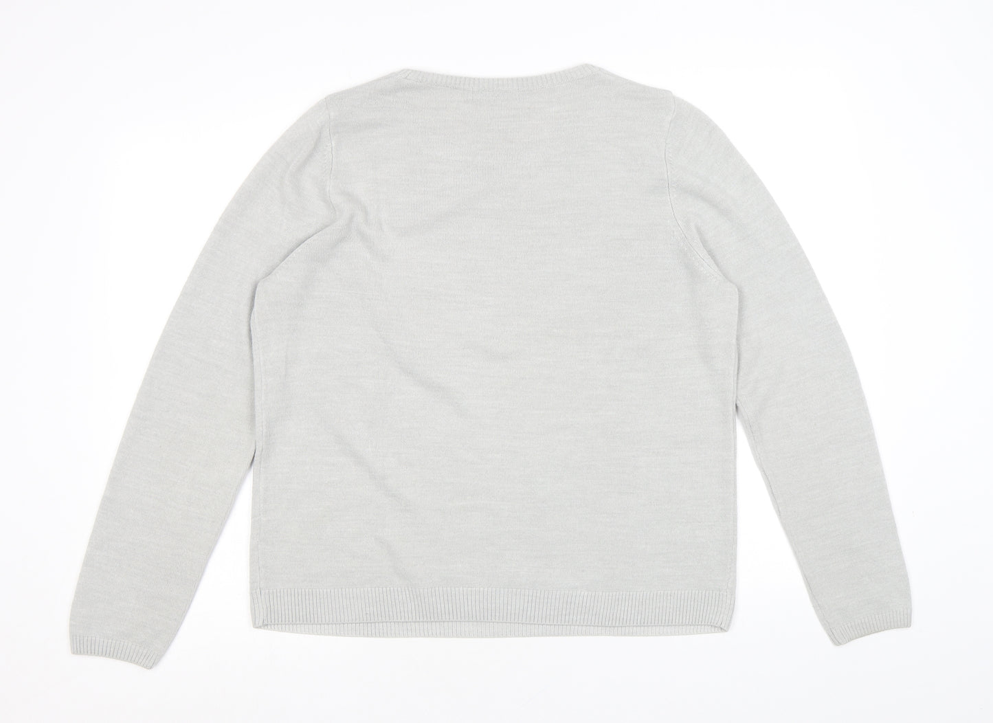 Classic Womens Grey Round Neck Acrylic Pullover Jumper Size 16