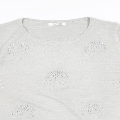 Classic Womens Grey Round Neck Acrylic Pullover Jumper Size 16