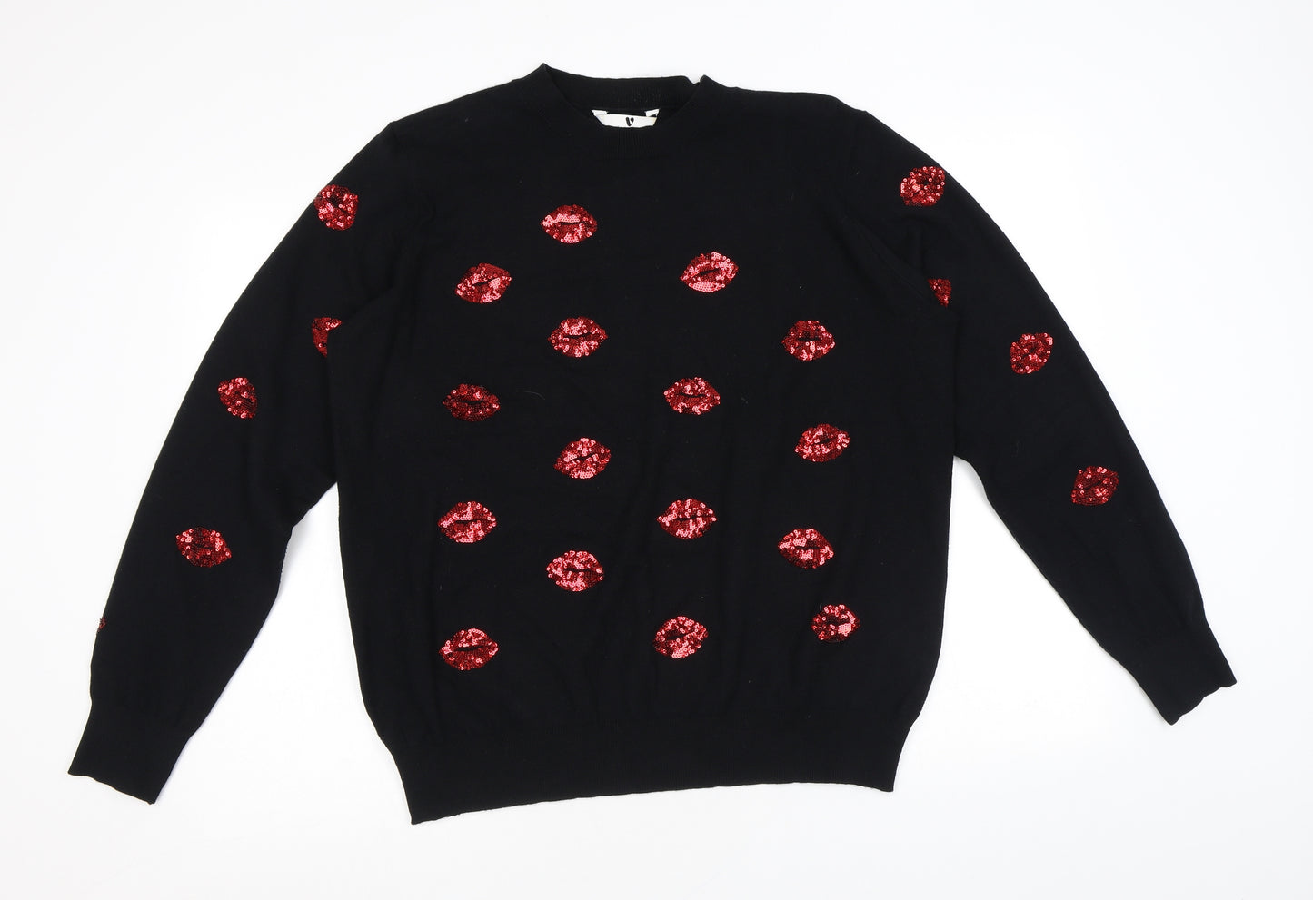 Very Womens Black Round Neck Geometric Viscose Pullover Jumper Size 18 - Lip pattern