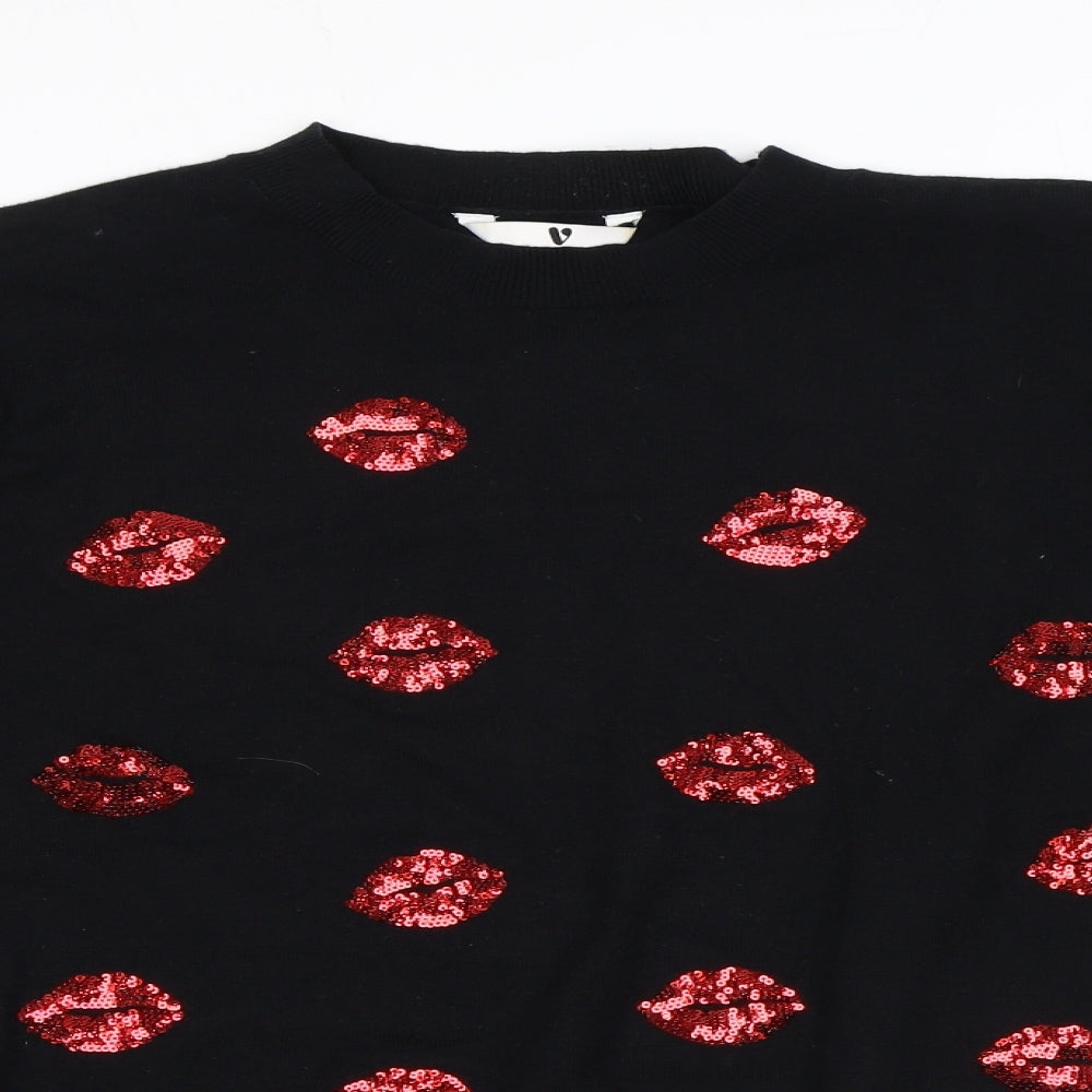 Very Womens Black Round Neck Geometric Viscose Pullover Jumper Size 18 - Lip pattern