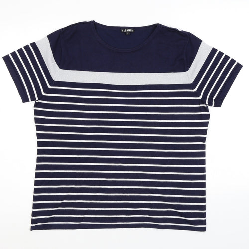 Casamia Womens Blue Round Neck Striped Viscose Pullover Jumper Size L