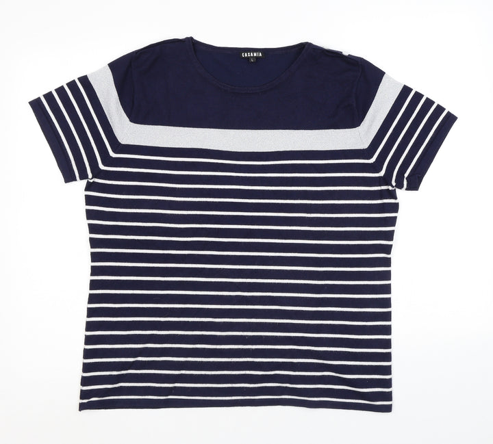 Casamia Womens Blue Round Neck Striped Viscose Pullover Jumper Size L