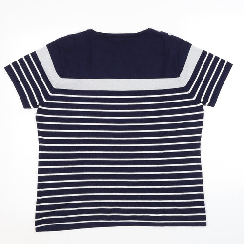 Casamia Womens Blue Round Neck Striped Viscose Pullover Jumper Size L