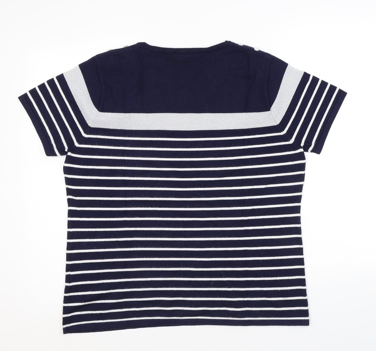 Casamia Womens Blue Round Neck Striped Viscose Pullover Jumper Size L