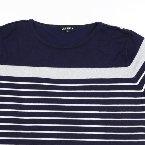 Casamia Womens Blue Round Neck Striped Viscose Pullover Jumper Size L