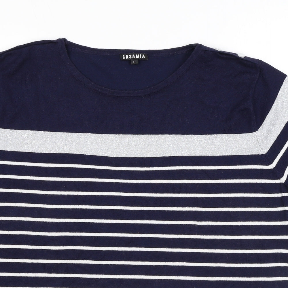 Casamia Womens Blue Round Neck Striped Viscose Pullover Jumper Size L