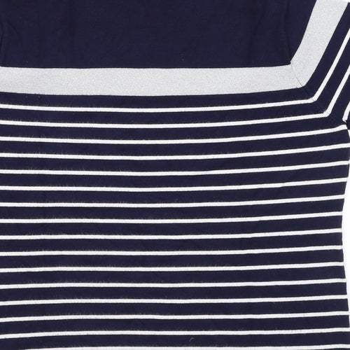 Casamia Womens Blue Round Neck Striped Viscose Pullover Jumper Size L