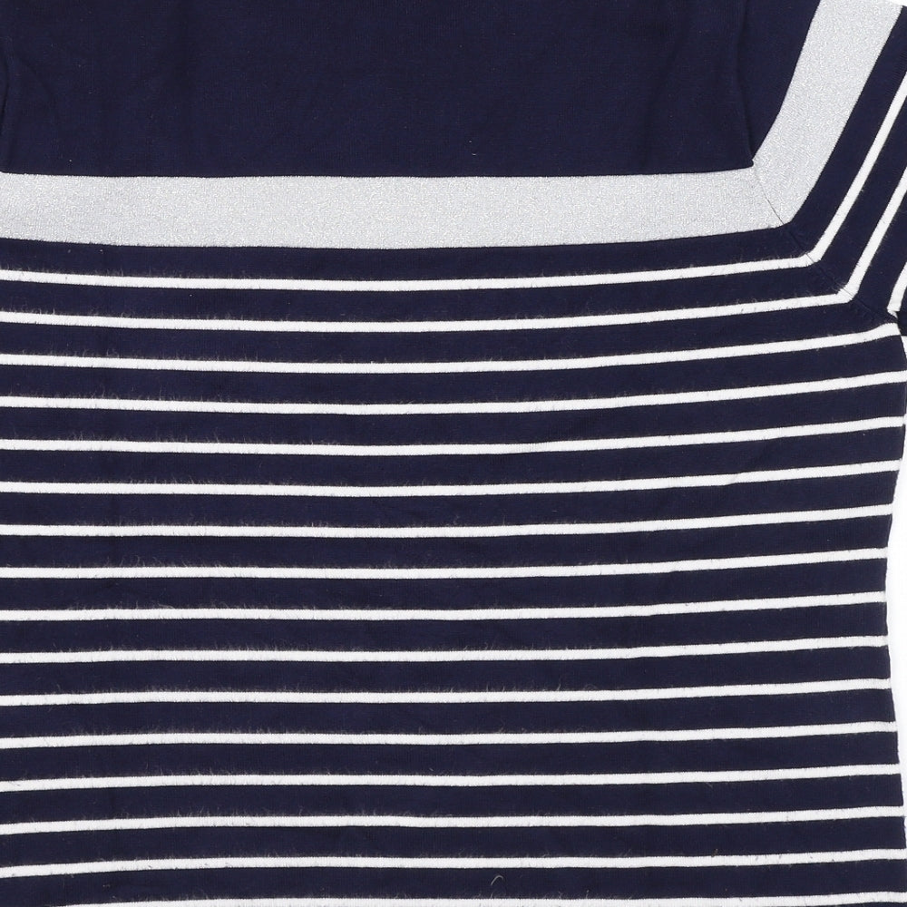 Casamia Womens Blue Round Neck Striped Viscose Pullover Jumper Size L