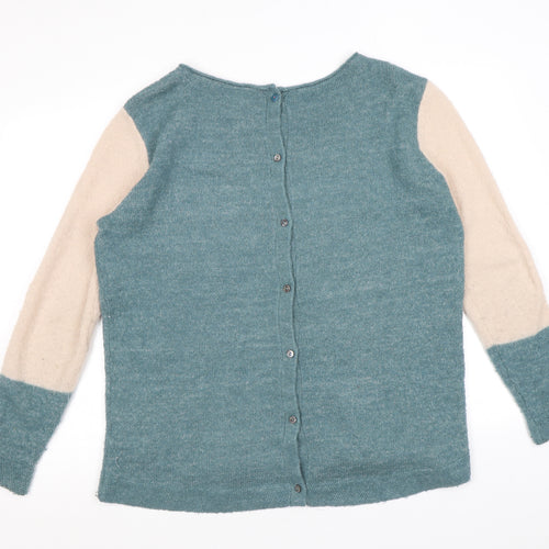 White Stuff Womens Blue Boat Neck Acrylic Pullover Jumper Size 16 - Colourblock