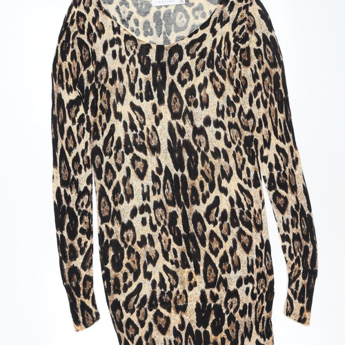 MINKPINK Womens Brown Round Neck Animal Print Acrylic Pullover Jumper Size XS - Leopard pattern
