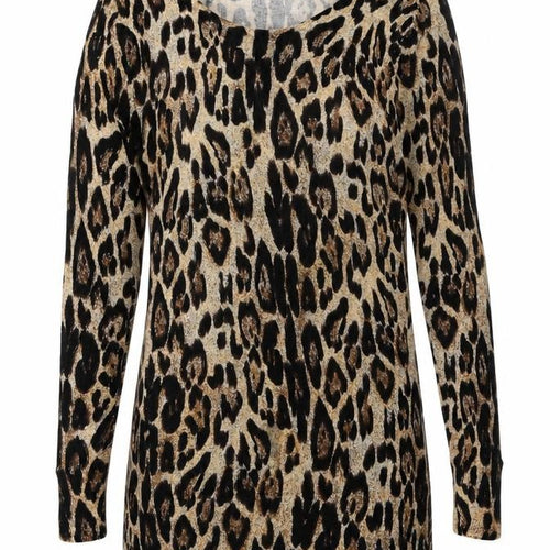 MINKPINK Womens Brown Round Neck Animal Print Acrylic Pullover Jumper Size XS - Leopard pattern