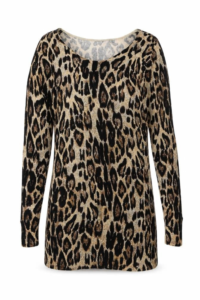 MINKPINK Womens Brown Round Neck Animal Print Acrylic Pullover Jumper Size XS - Leopard pattern