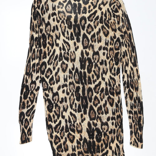 MINKPINK Womens Brown Round Neck Animal Print Acrylic Pullover Jumper Size XS - Leopard pattern