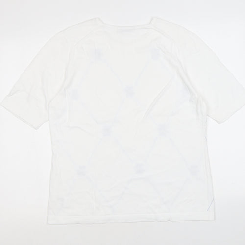 David Nieper Womens White Round Neck Floral 100% Cotton Pullover Jumper Size 16