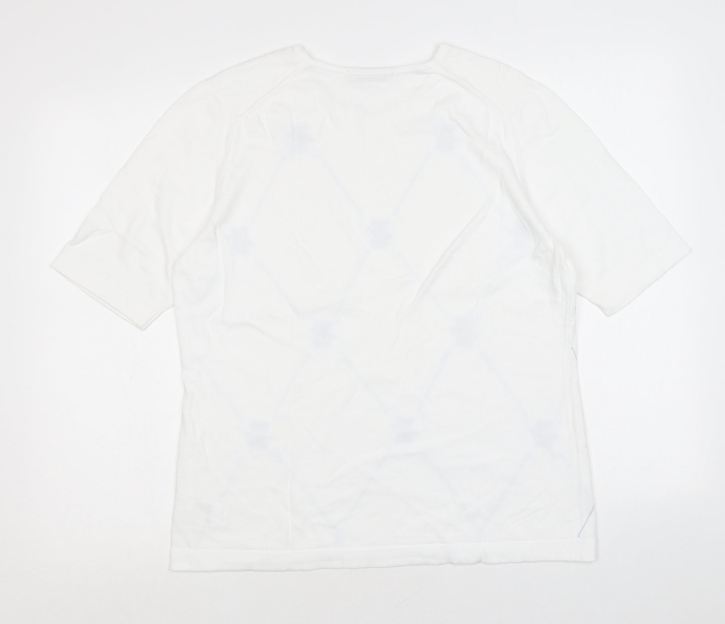 David Nieper Womens White Round Neck Floral 100% Cotton Pullover Jumper Size 16