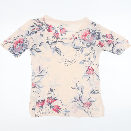 Monsoon Womens Pink V-Neck Floral Acrylic Pullover Jumper Size S