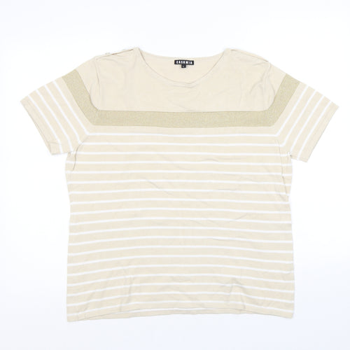 CASAMIA Womens Beige Round Neck Striped Viscose Pullover Jumper Size L